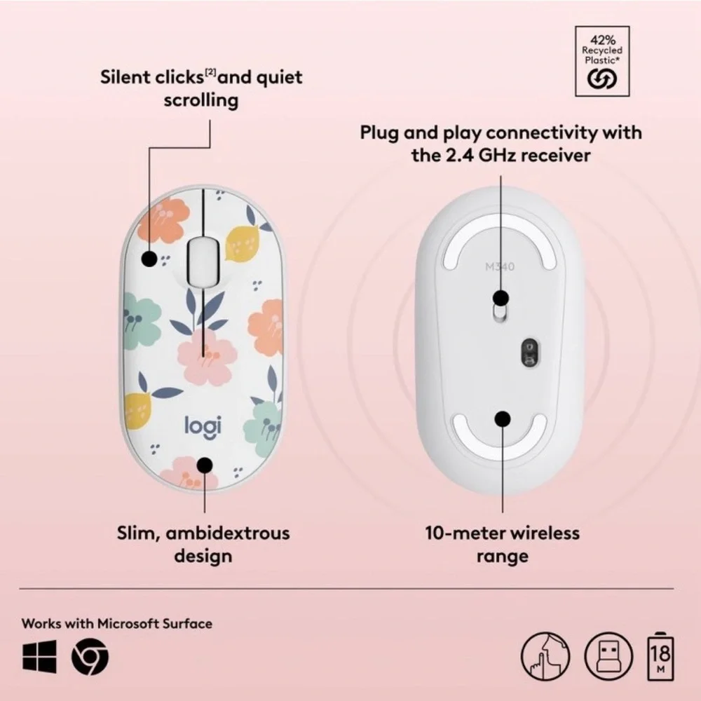 New Sealed Logitech M340‎ Wireless Mouse Floral Bouquets